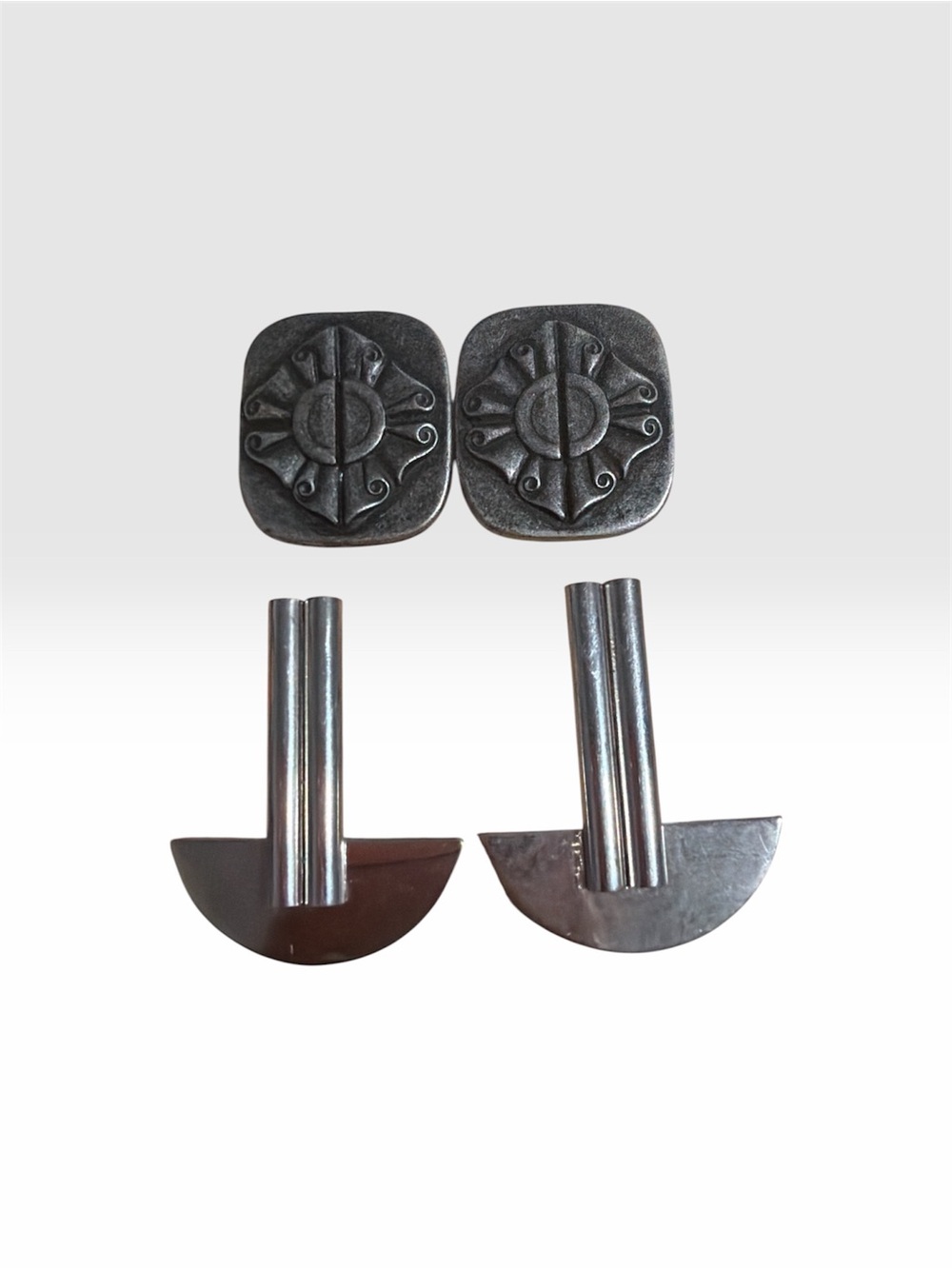 Vintage Metallic Silver Geometric Earrings Set - 2 Pairs